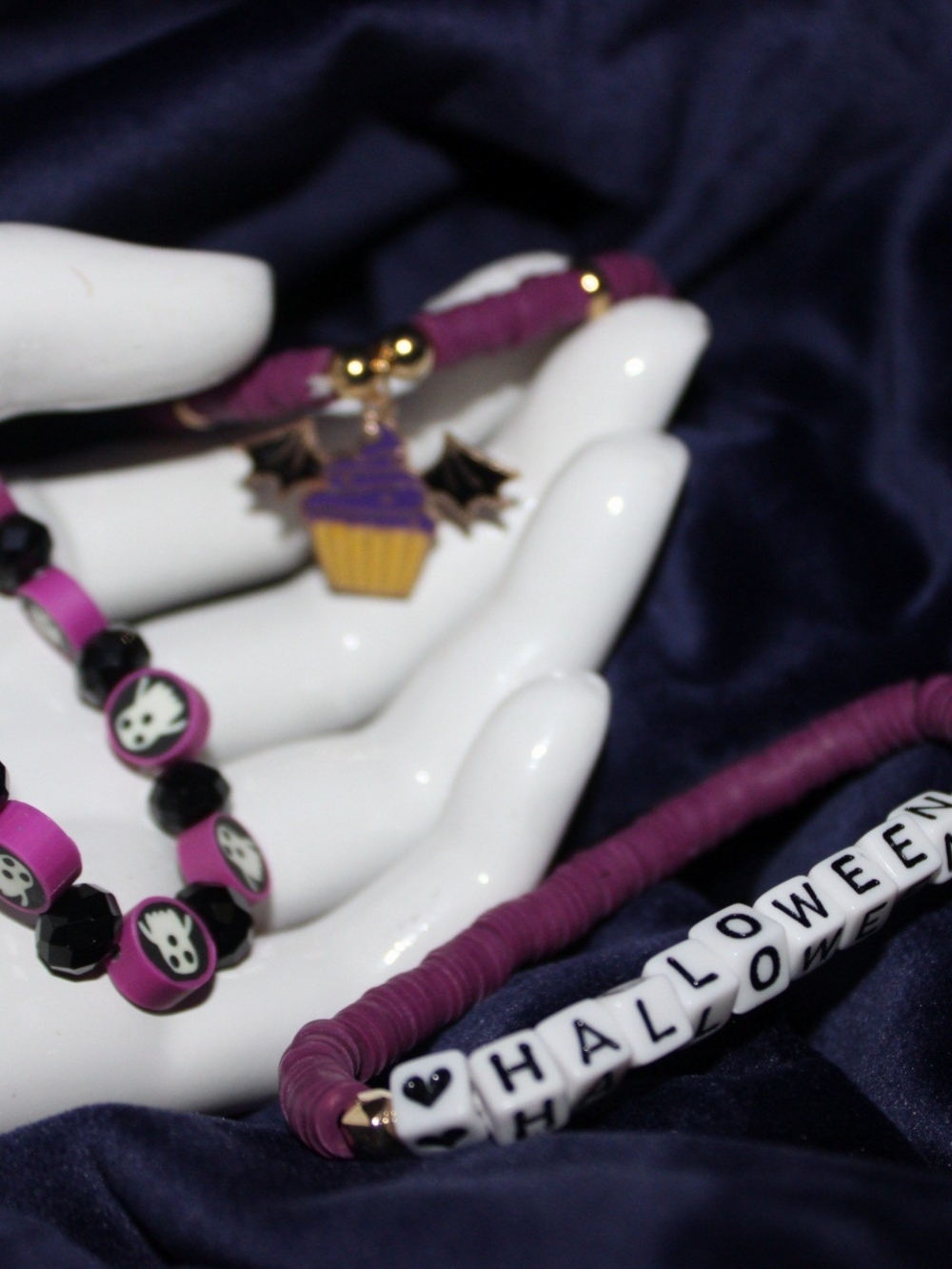Kids Halloween Purple Beaded Bracelet Set